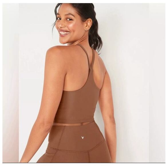 Old Navy Womens Tank Top XXL Brown Powersoft Cropped Built In Bra Light Support - Picture 7 of 7